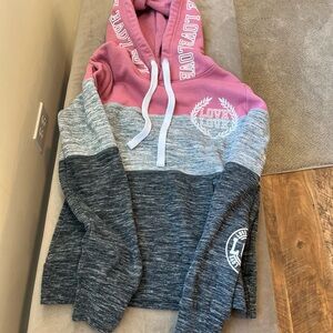 Reflex Pink and Gray Colorblock Hoodie